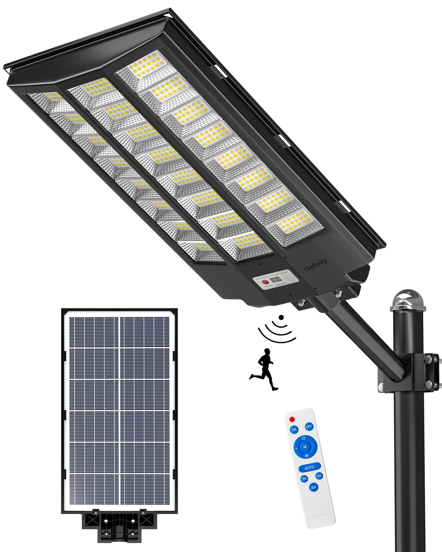 Gefolly Solar Street Light Outdoor Wide Angle Commercial Parking Lot Lights Dusk to Dawn 6500K Flood Security Light IP67 Lamp for Basketball Court, Yard