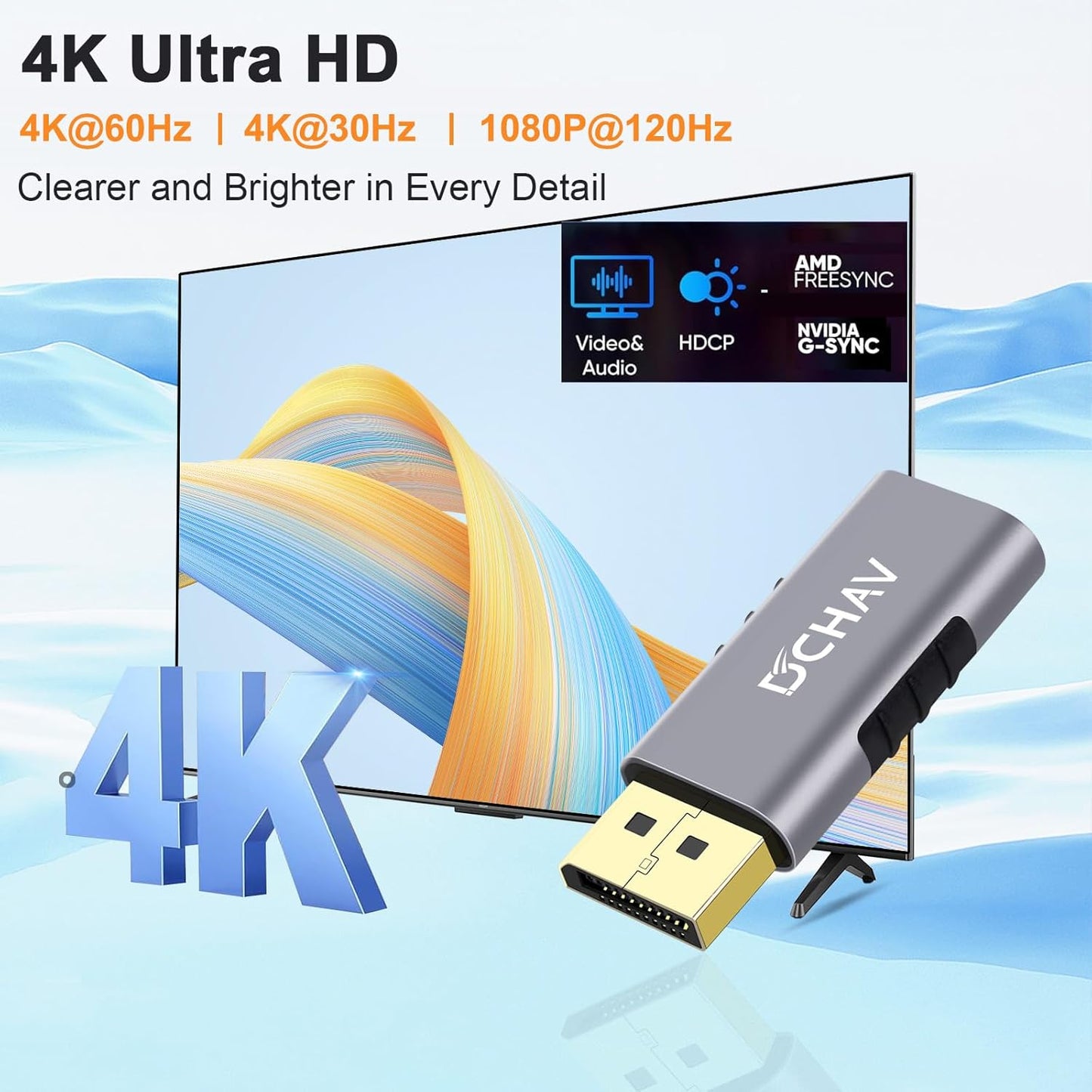 DCHAV 4K 60hz HDMI to Displayport Adapter Unidirectional Display Port to HDMI Converter Male to Female Video Dongle