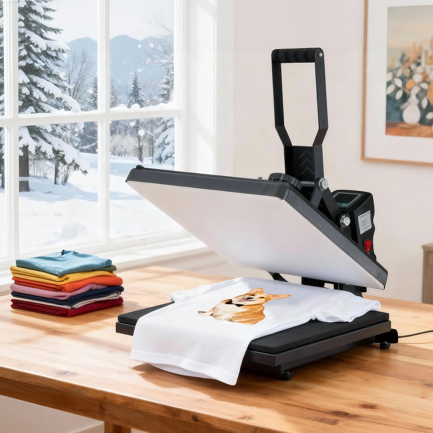 OLIXIS LW Heat Press, 15x15 Heat Press Machine for T Shirts with LCD Display & Memory Mode, 1200W Heat Transfer Machine for Bags, Pillows, Aprons
