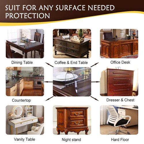 Clear Plastic Dining Table Protector 42x76 Inch Desk Pad Mat Wooden Furniture Coffee End Side Dinner Bar Table Cloth Top Protection Countertop Cover Waterproof Rectangular PVC Heat-Resisting
