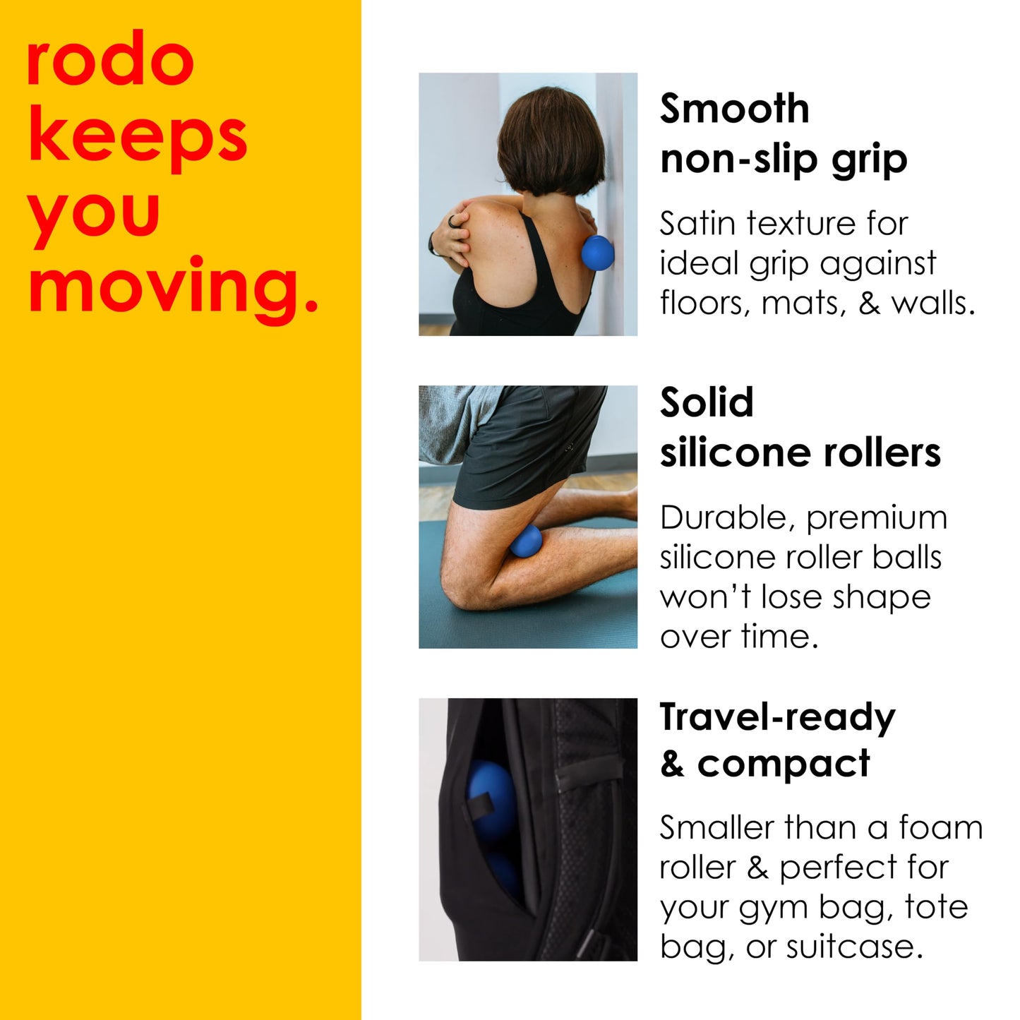 Rodo 2-in-1 Firm Peanut & Lacrosse Ball Roller | Deep Tissue Massage Tool for Fascia, Plantar Fasciitis, Hips & Back | Mobility & Recovery Roller | Compact, Travel-Friendly, Pilates & Therapy Ready