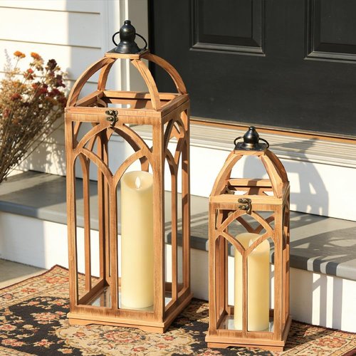 **DECORKEY Large Wooden Lantern Set - Rustic Indoor & Outdoor Candle Holders | 30’’/20’’H for Patio & Porch**