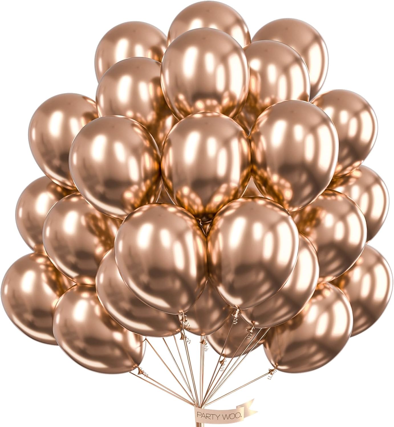 PartyWoo Metallic Rose Gold Balloons - 50pcs 12 Inch Chrome Latex for Weddings & Celebrations