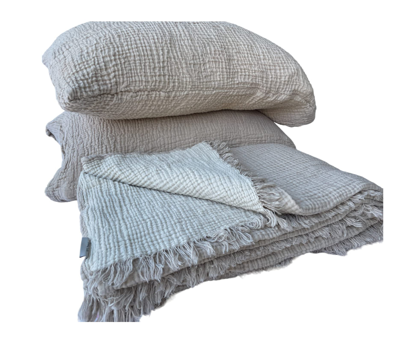 DEKADRON 100% Cotton Muslin Throw Blanket, 4 Layers Bedspread, Soft Turkish Cotton Muslin Bed Cover, Reversible Coverlet, Mink (Full/Queen Size 91x95-230x240cm)