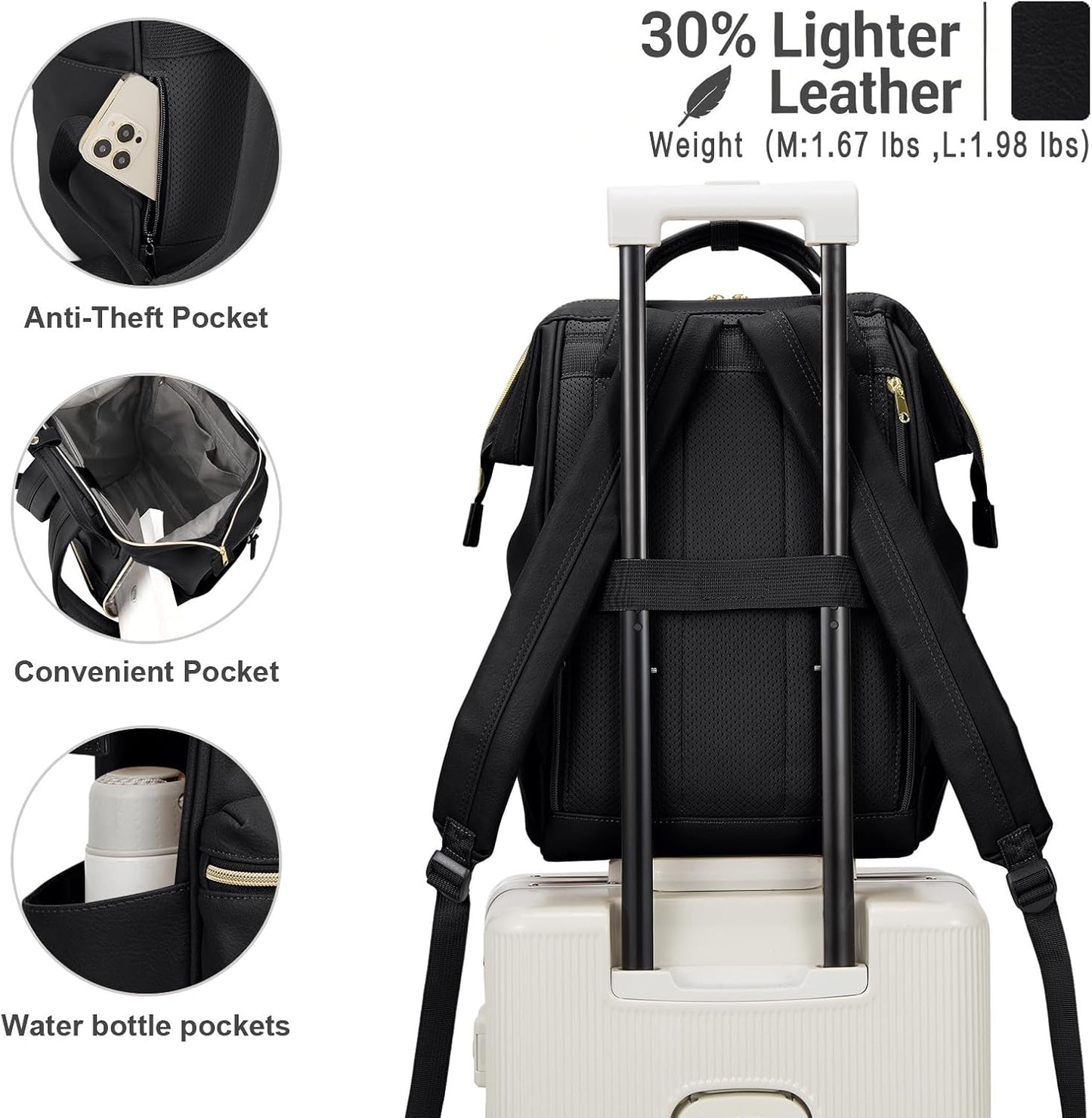 Backpack 15.6-16 Inch Backpack 16 Kah&Kee Leather Laptop for Women, Professional Work Bag, Water-Resistant Vegan