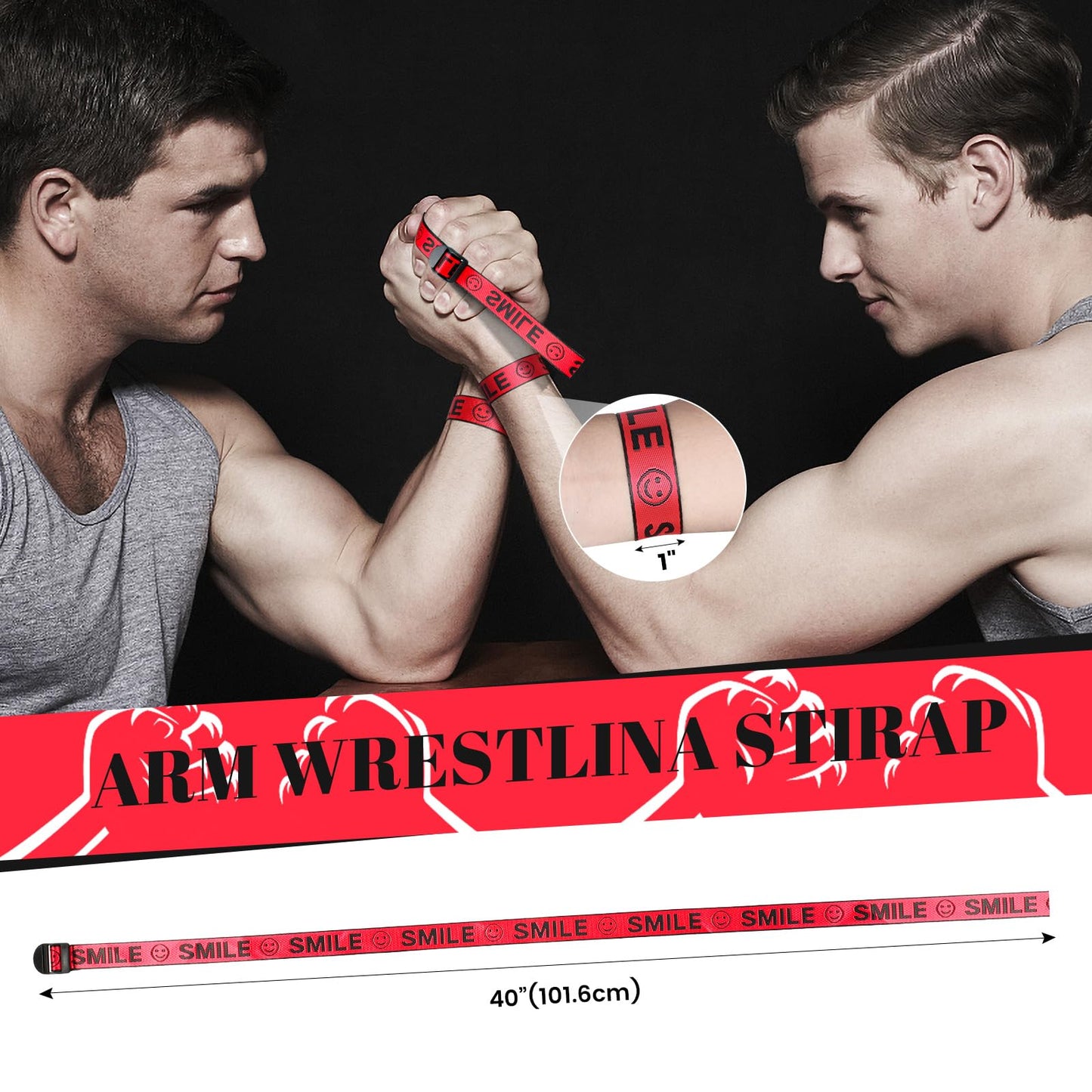 INNOLIFE Arm Wrestling Competition Match Strap Fixed, Non-Slip, no Hand Injury,35in Professional Wrist Table Training Competition Rope(Red Black)