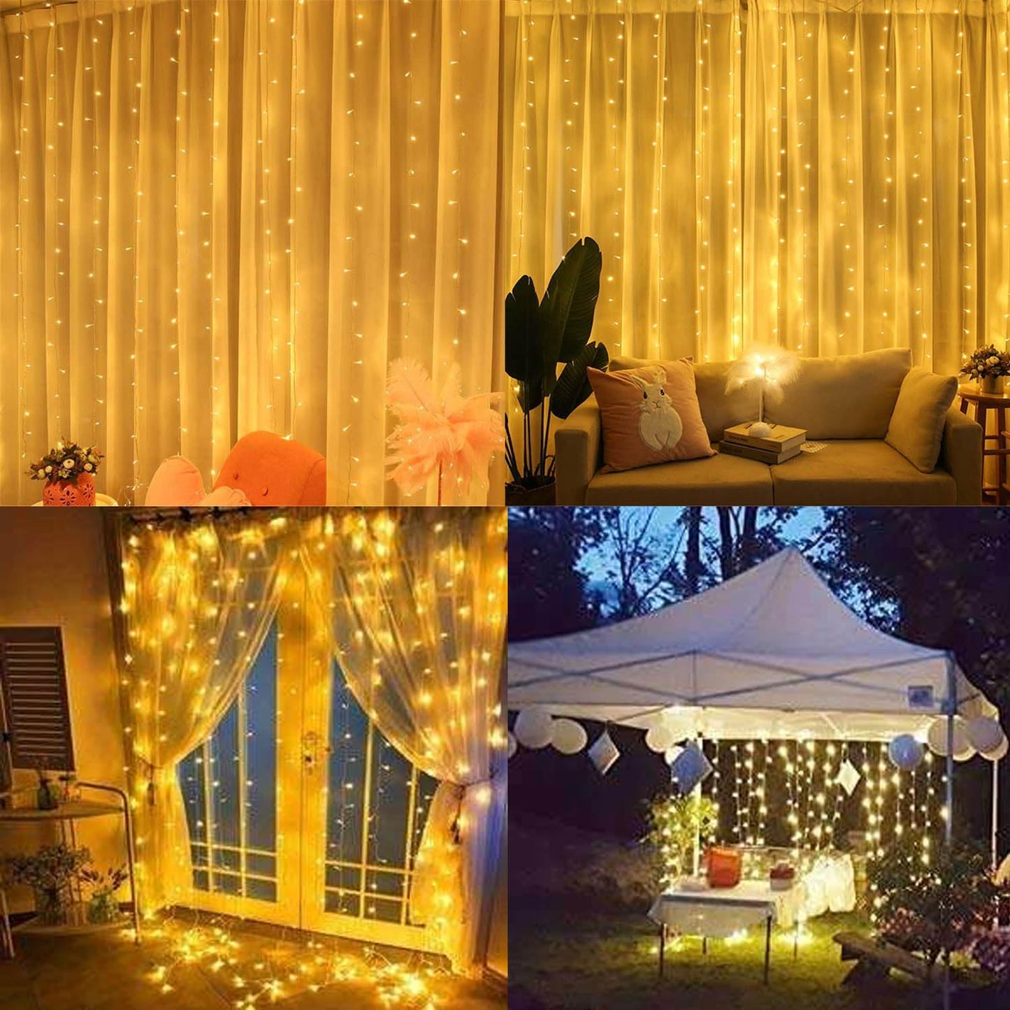 Skiennix 300 LED Curtain String Lights - Remote Controlled Fairy Lights with 8 Modes | 9.8x9.8ft Warm White for Indoor & Outdoor Use