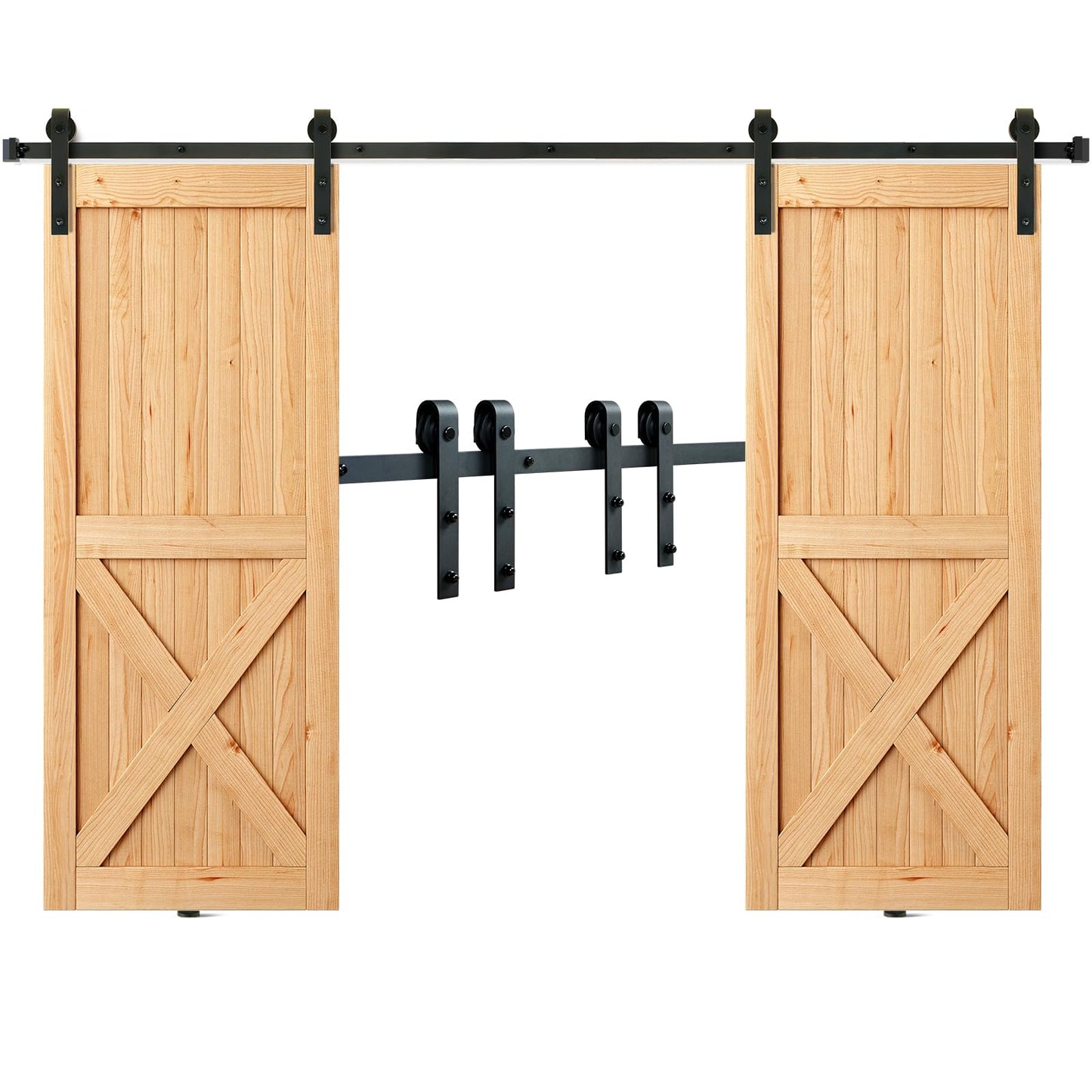 VEVOR 8FT Sliding Barn Door Hardware Kit - 330LBS Heavy Duty Double Door Track, Smooth & Silent Pulley System, Fits 2 Door Panels (3.7-4.3FT Total Wide, 1.3"-1.8" Thick)