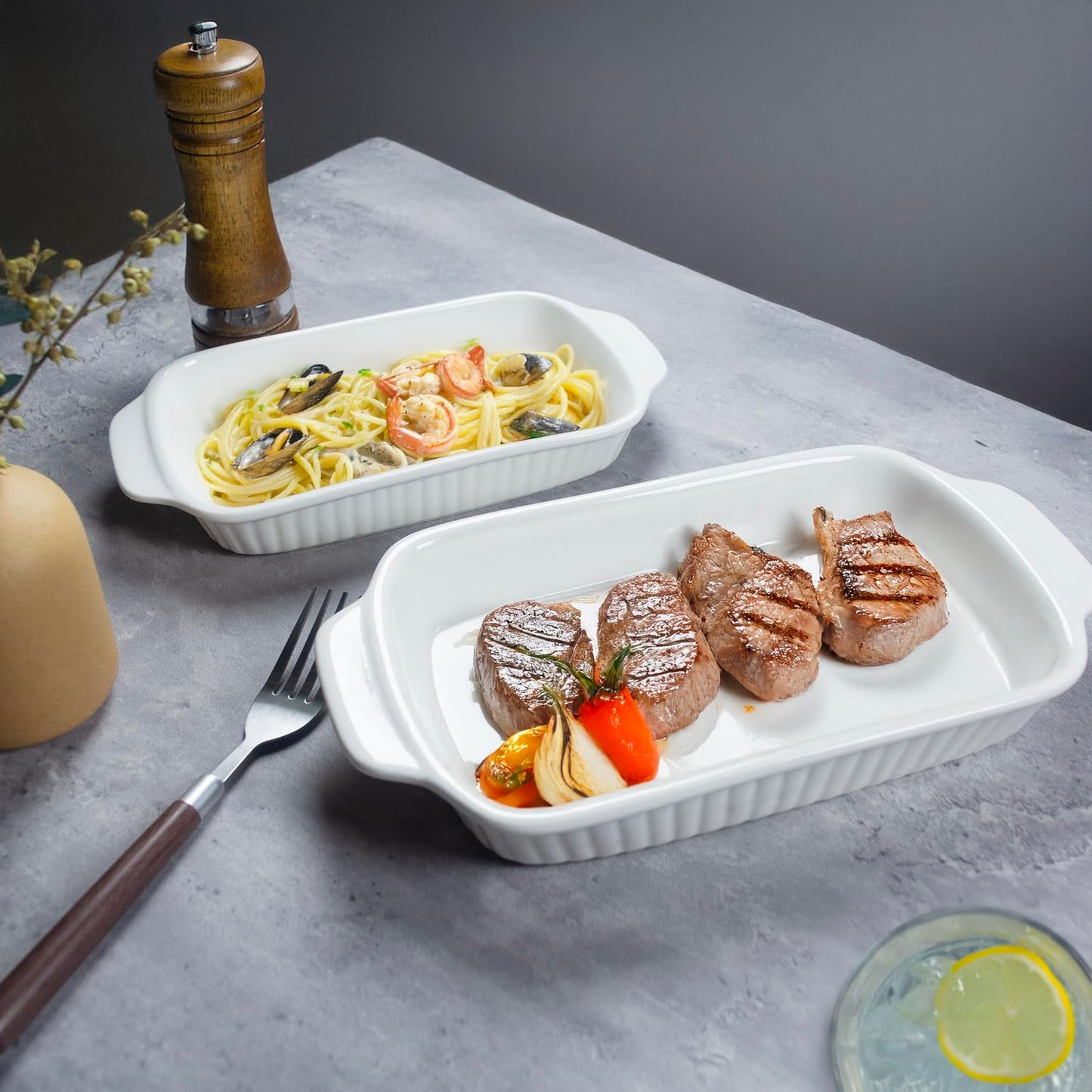 dingdaer Small Au Gratin Baking Dish, Ceramic Casserole Dishes 9 x 6, Set of 4, 23 oz with Handles, Pans Set for Oven Roasting for 1 or 2 person servings, Lasagna, Pie, Gratin, for Kitchen, Home