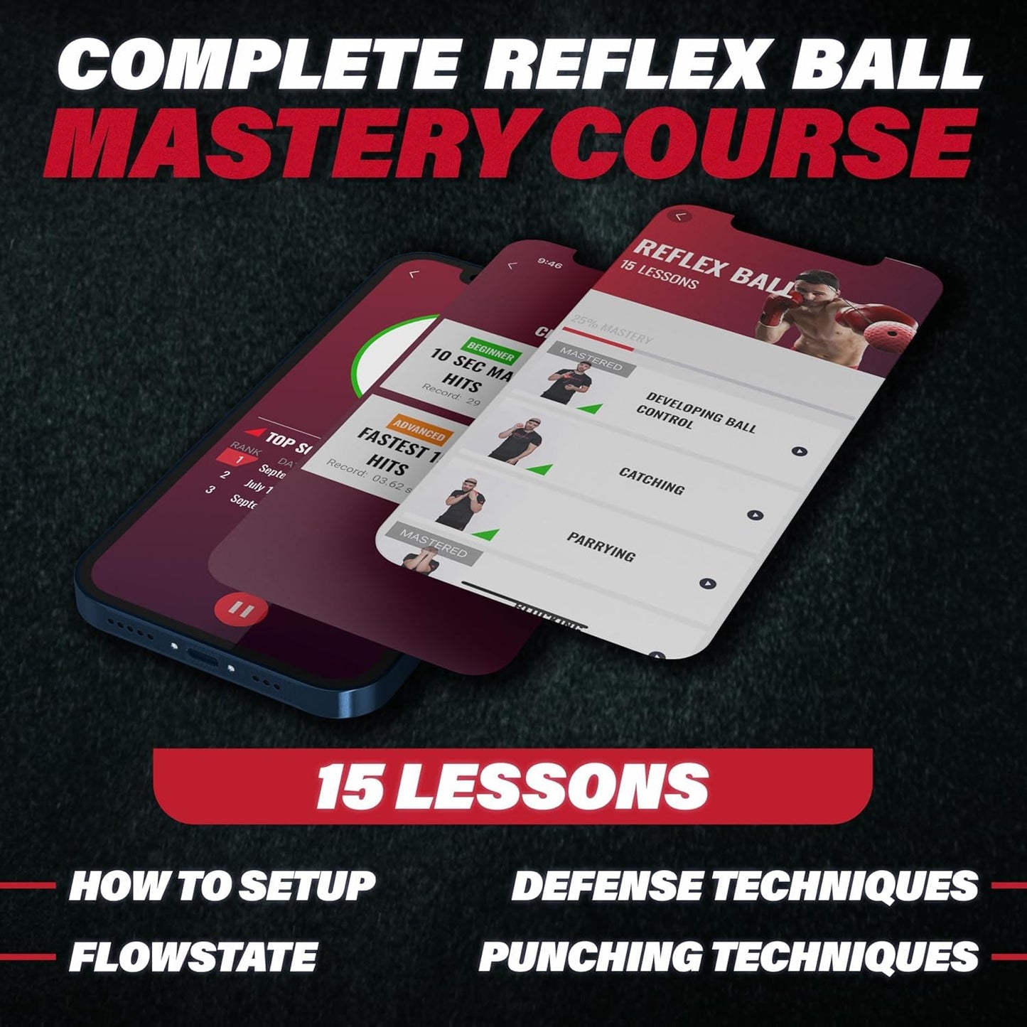 Champs MMA Boxing Reflex Ball Set with Punch Counter App– 4 Box Balls with Varying Weights, 2 Headbands and 4 Spare Strings to Improve Speed, Hand-Eye Coordination for Men, Reaction Ball Gift