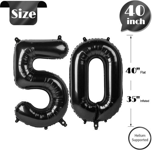 Black Number 50 Balloon - 40 Inch 50th Birthday Decoration for Men & Women Party Supplies
