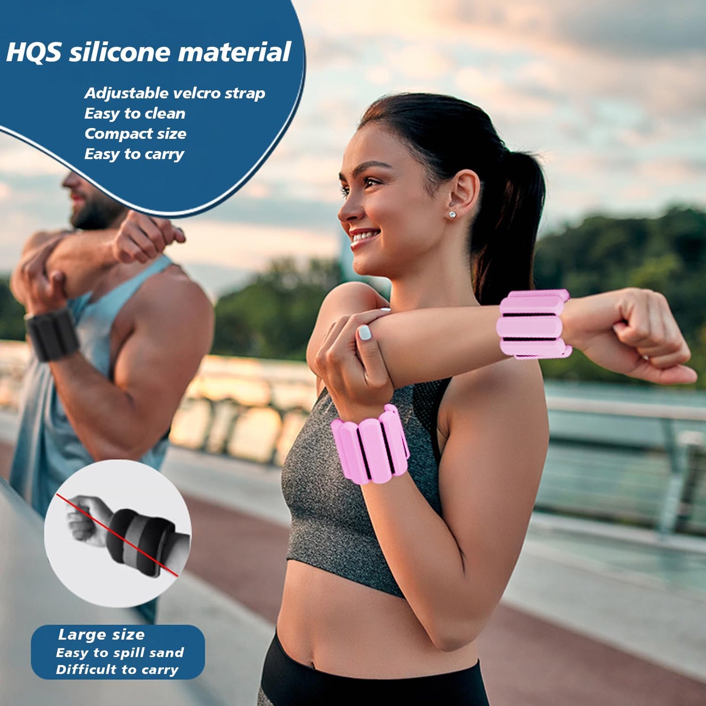 Wrist and Ankle Weights for Women & Men 2 Pack (1lb Each), Adjustable Silicone Wearable Arm & Leg Weights for Pilates, Gym, Yoga, Cardio, Strength Training (Pink)