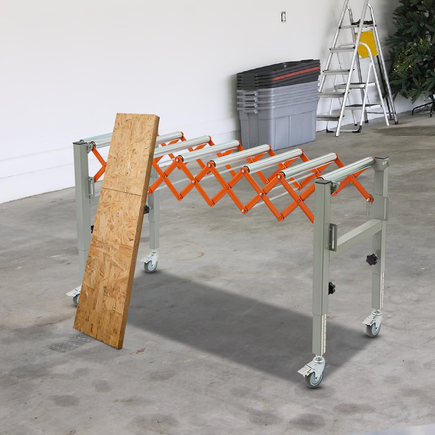 Conveyor Roller Table Adjustable Conveyor Roller Stands with Universal Wheels for Transporting Construction Materials Wood Goods, 110lbs Loading, Adjustable Length and Height