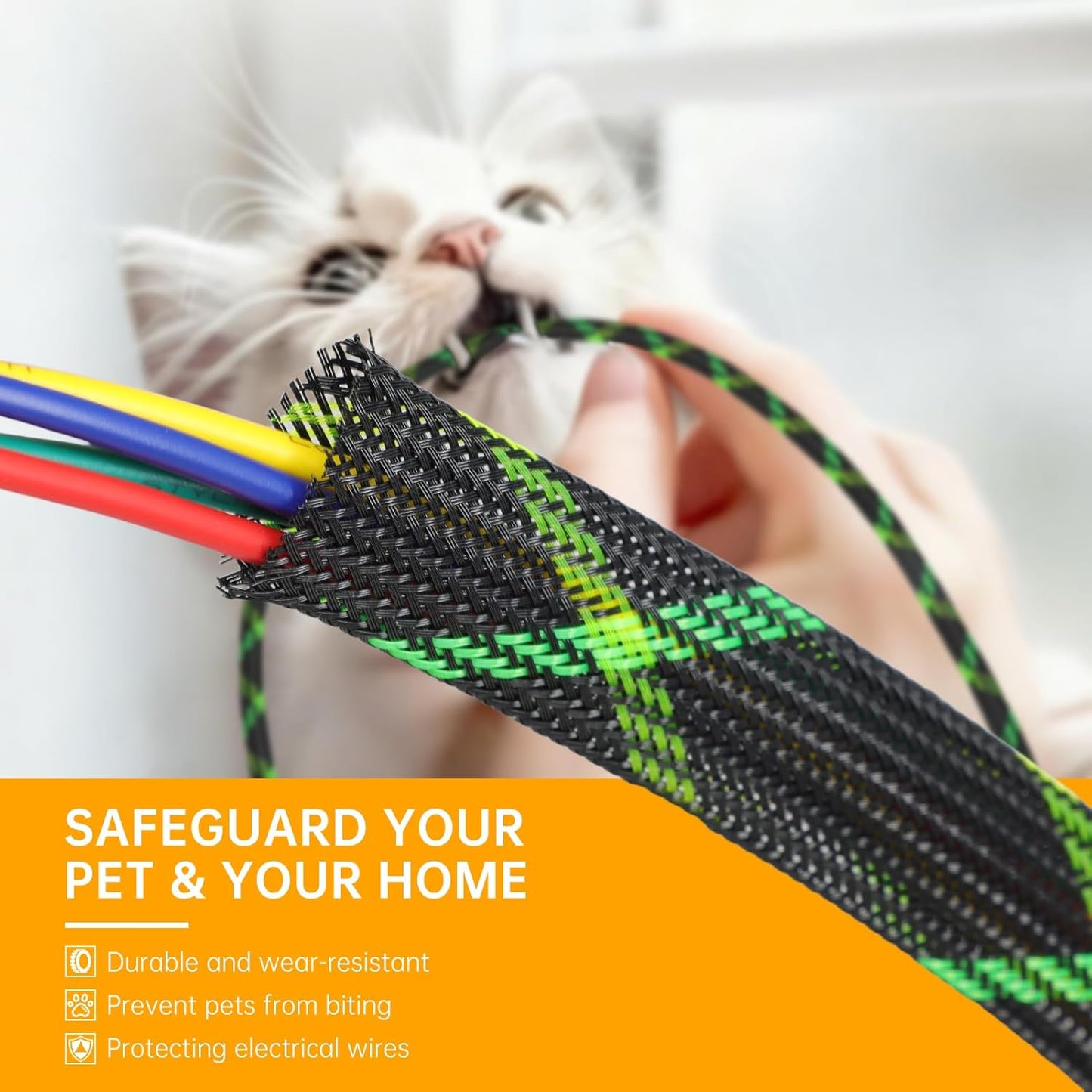 YOUBO 33ft 6mm (1/4")) Braided Cable Sleeve, Expandable Wire Loom for Automotive Wiring Harness & PC Case, Pet-Proof