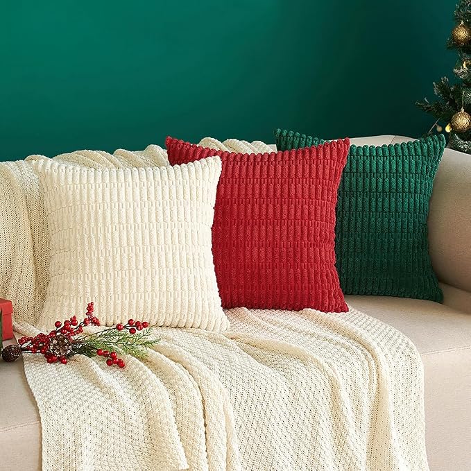 MIULEE Pack of 2 Red Corduroy Decorative Pillow Covers 18x18 Inch Soft Boho Striped Throw Pillow Covers Modern Farmhouse Home Decor for Sofa Living Room Couch Bed
