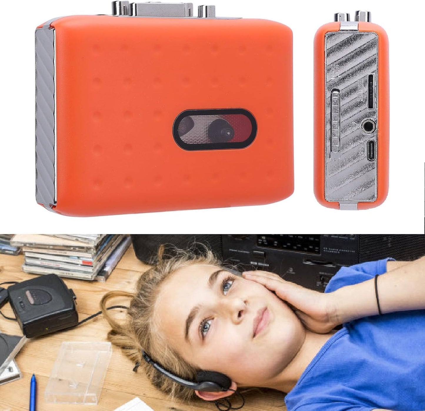 Cassette Cassette Cassette MP3 Player Tape Recorder, Portable Tape Player, USB C to Converter, Built in Microphone