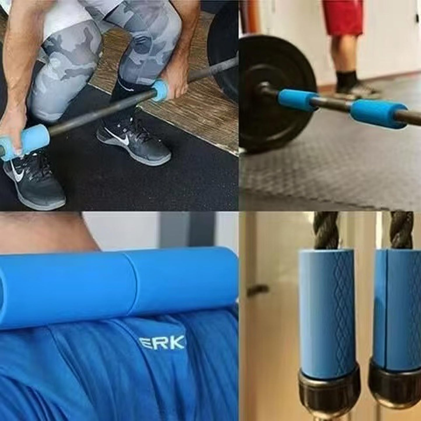 Rubber Barbell Grip, Non-Slip Thick Dumbbell Grip Arm Blaster Adapter, Barbell Clutch Suitable For Row/Puller/Kettlebell, Gym Biceps Arm Muscle Trainer Hands Stress Relieve Blue (1 Pair)