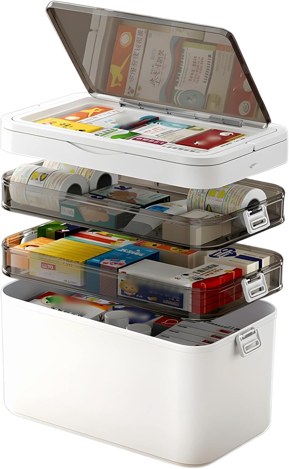 Skiennix 4-Tier Medicine Cabinet Organizer - Portable Medical Box with Handle & Removable Tray
