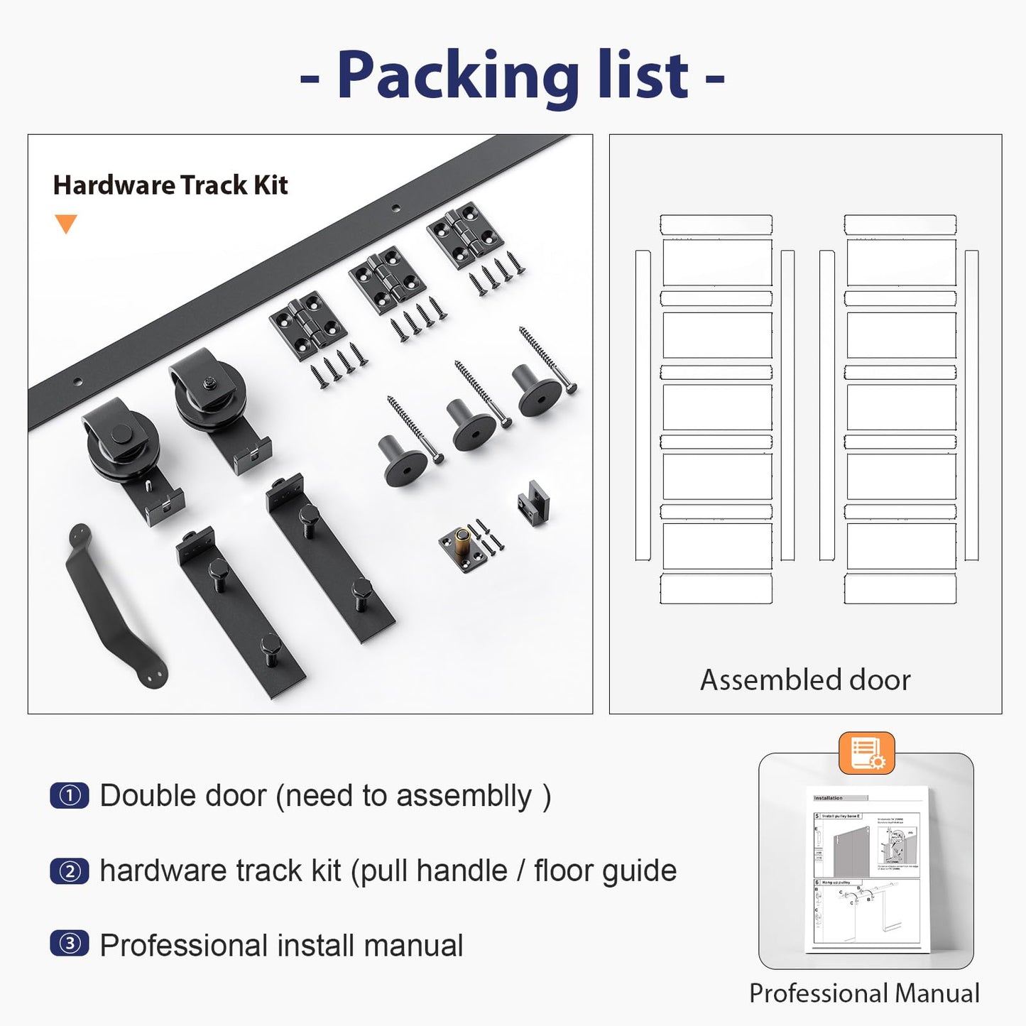 FREDBECK 48X84(Double 24x84) Bi-fold Barn Door Folding Doors White with 52" Hardware Kit,Interior Water-Proof PVC Surface for Closet,Assembly Required