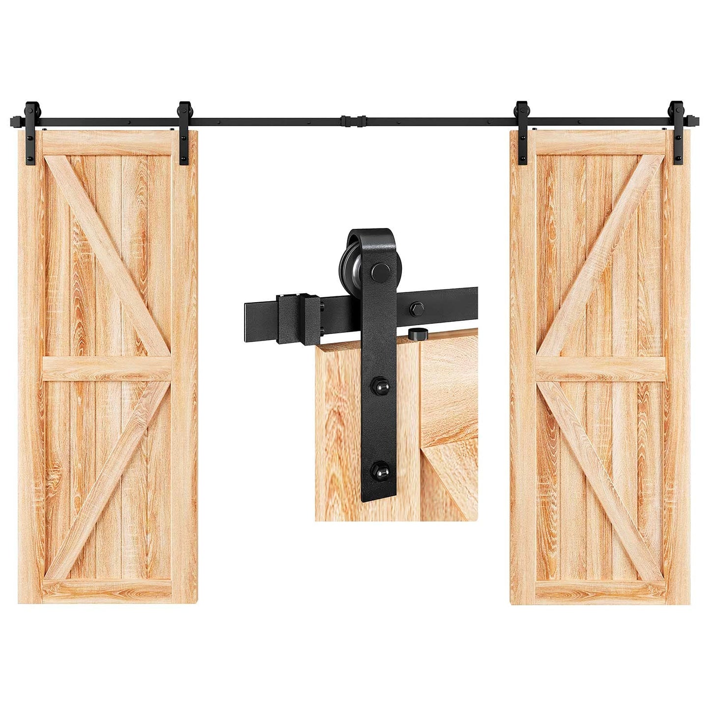 EaseLife 14 FT Double Door Sliding Barn Door Hardware Track Kit,Basic J Pulley,Heavy Duty,Slide Smoothly Quietly,Easy Install (14FT Track Kit for Double 42" Wide Door)