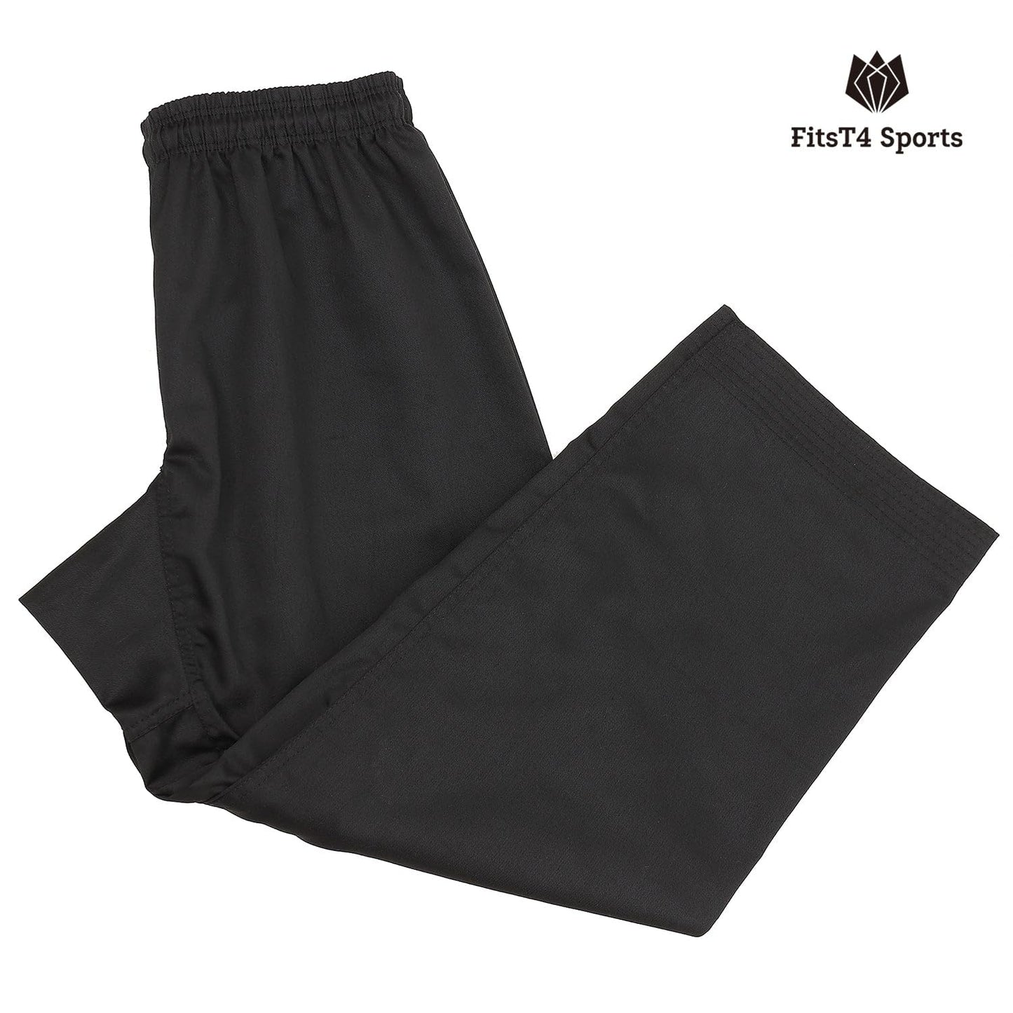 FitsT4 Sports Karate Pants 8oz Middleweight Elastic Waist Martial Arts Pants Perfect for Training or Competition Black, 6