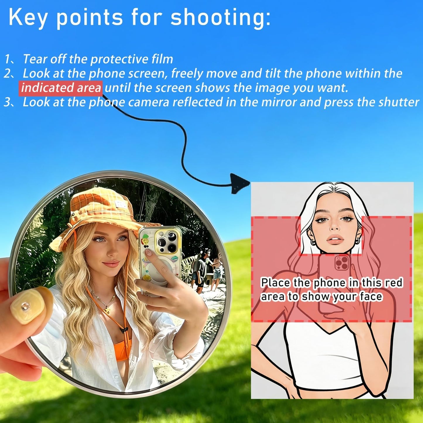 biwink Selfie(3.74in) Handheld Selfie Convex Mirror - No Need Selfie Stick, Travel Must Have Photography Viewfinder