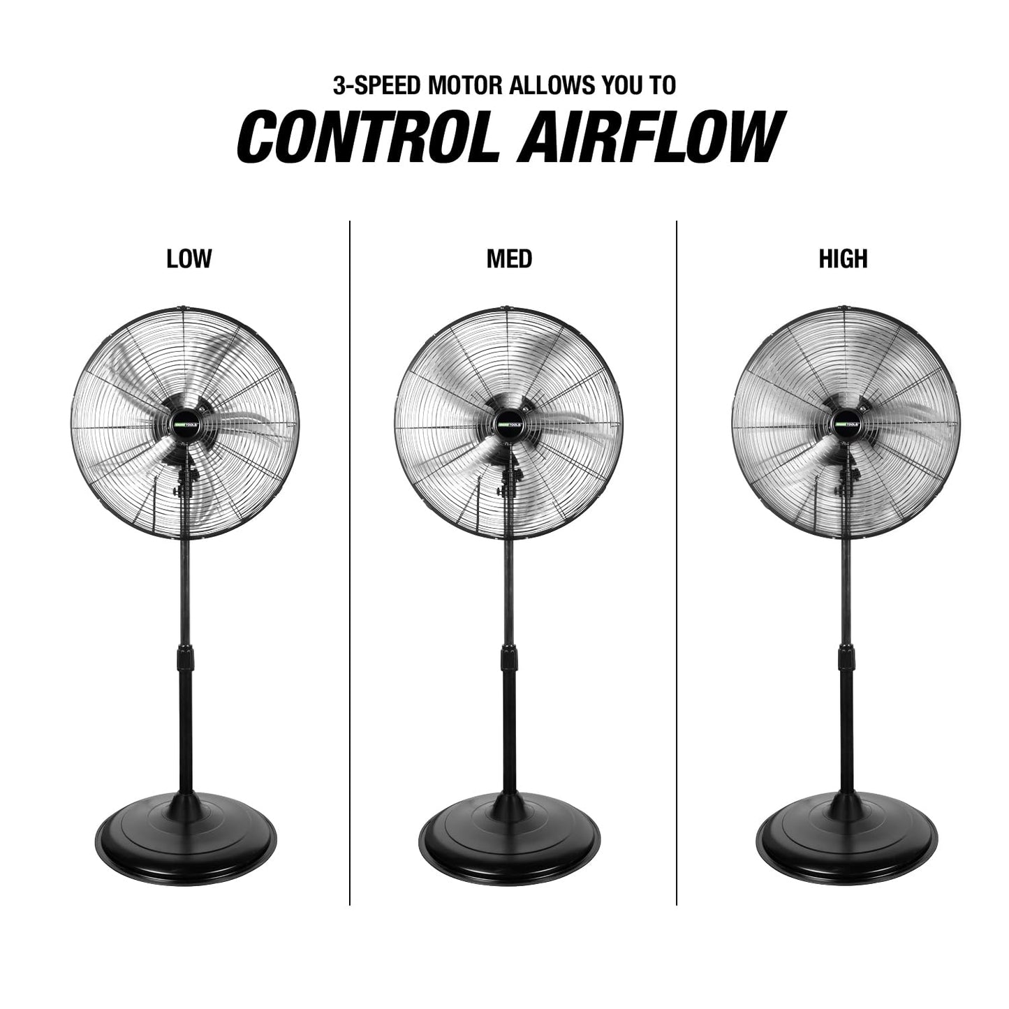 OEMTOOLS OEM24871 20" Oscillating Pedestal Fan, Adjustable Height for Garage, Shop, Gym, Warehouse 4500 CFM Airflow, 3-Speed Enclosed Motor, 5 Aluminum Blades, Dust-Resistant Industrial Purpose