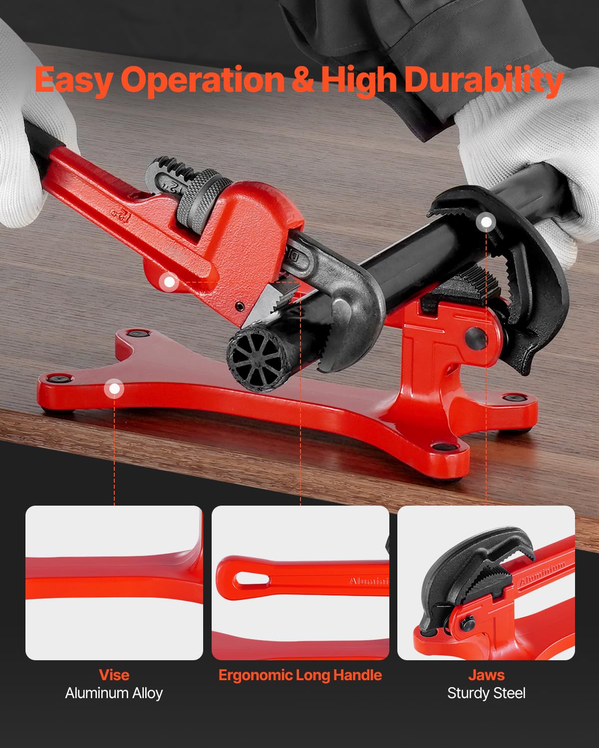 VEVOR Portable Pipe Vise, Lightweight Aluminum Pipe Vise with 1/8" to 1-1/2" Clamping Capacity, Ideal for Onsite Plumbing Installation, Repair, and Maintenance