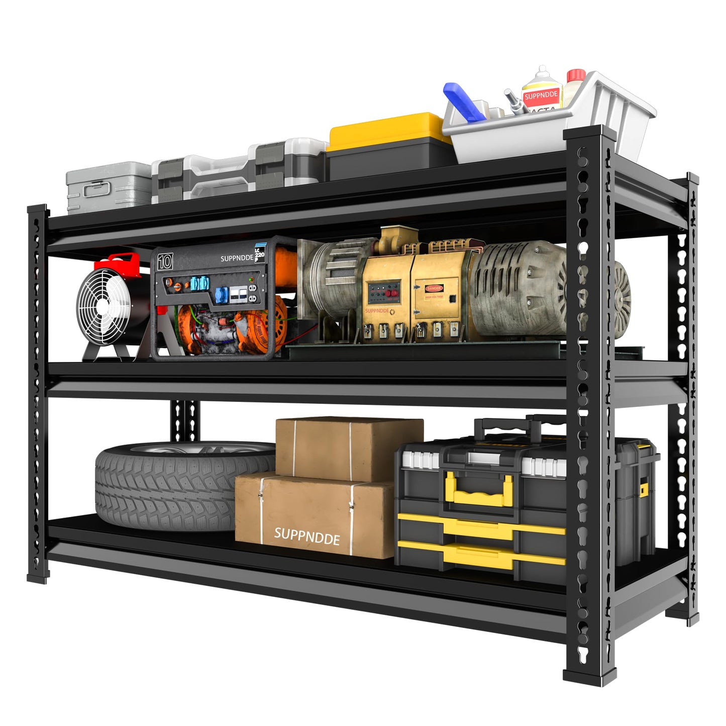 SUPPNEED Metal Storage Garage Shelving: 48'' Wide 1,500Lbs Freestanding Utility Shelves, Adjustable Heavy Duty Rack Units 3 Tier Black 48" W x 16" D x 36" H