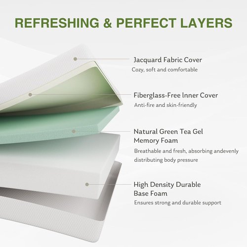 EGOHOME 8-Inch Queen Memory Foam Mattress - Cooling Green Tea Gel for Pressure Relief | CertiPUR-US Certified, 80''L x 60''W