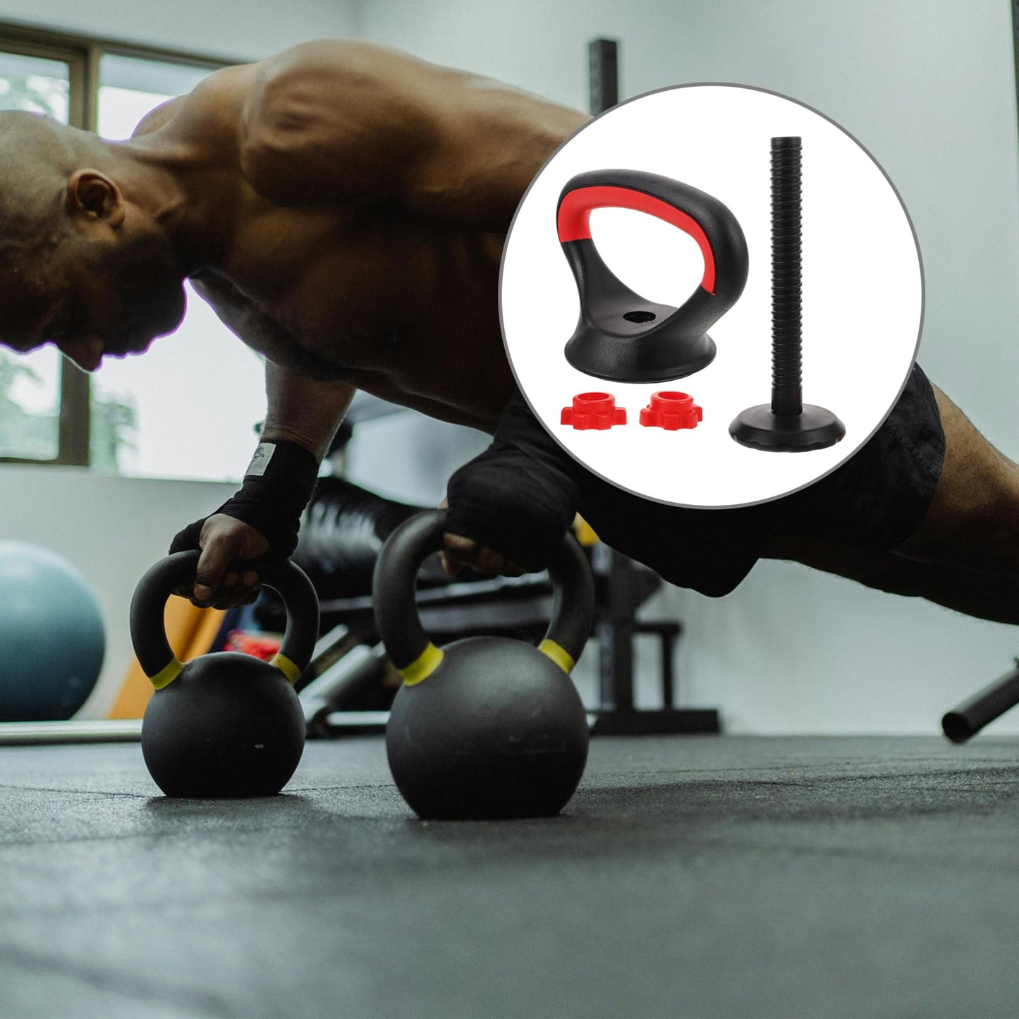 YARNOW Adjustable Kettlebell Handle with Stable Base, Kettle Bell Grip for Dumbbells, Converter for Strength Training Home Gym Weights Set, Ergonomic Gear