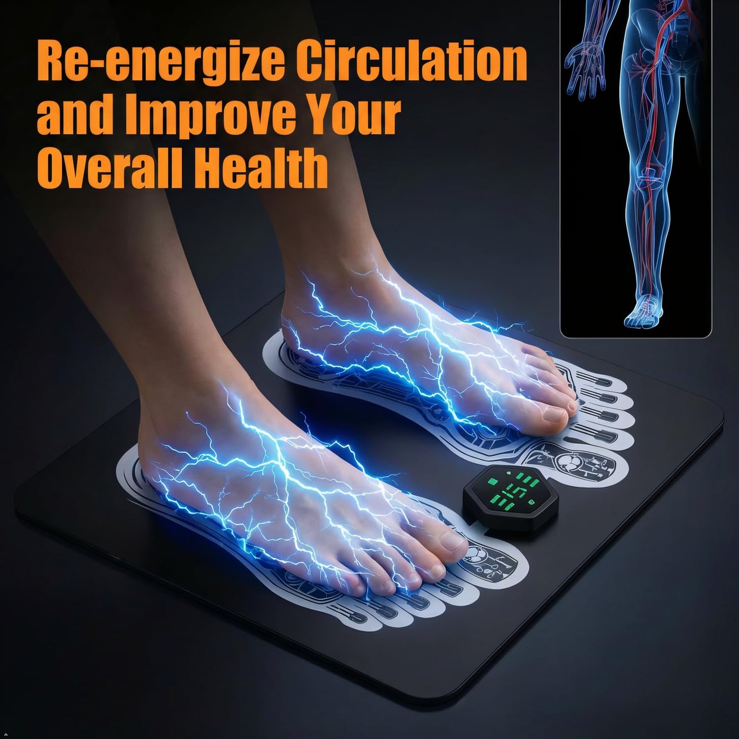 OKJY EMS Foot Muscle Stimulator & TENS Machine for Pain Relief - Helps Neuropathy, Plantar Fasciitis & Circulation - Portable Folding Mat with Remote for Elderly, Office Workers & Home Use