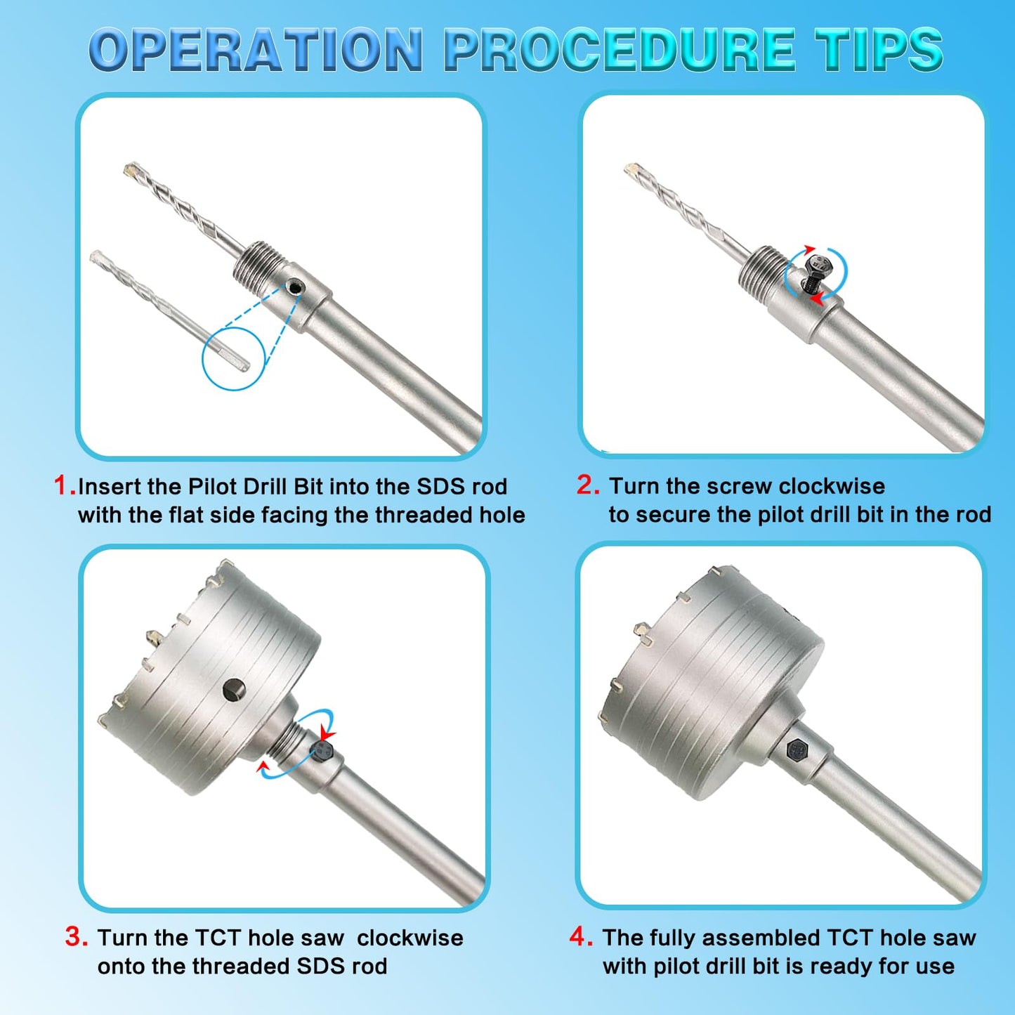 2" Concrete Hole Saw, 50mm Tungsten Steel Core Bit for Cinder Block, Brick, Rock, Plank Walls for Pipes or mini Split Lines, with SDS Plus Shank and 2 Center Positioning Drill Bits.