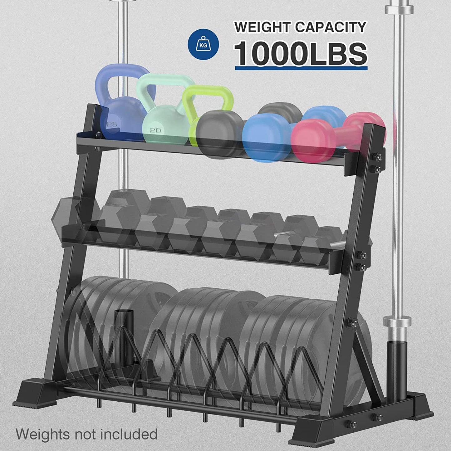 ULTRA FUEGO Dumbbell Rack 3-Tier Weight Plate Rack Storage Stand for Dumbbell/Kettlebell/Weight Plate and Curl Bar