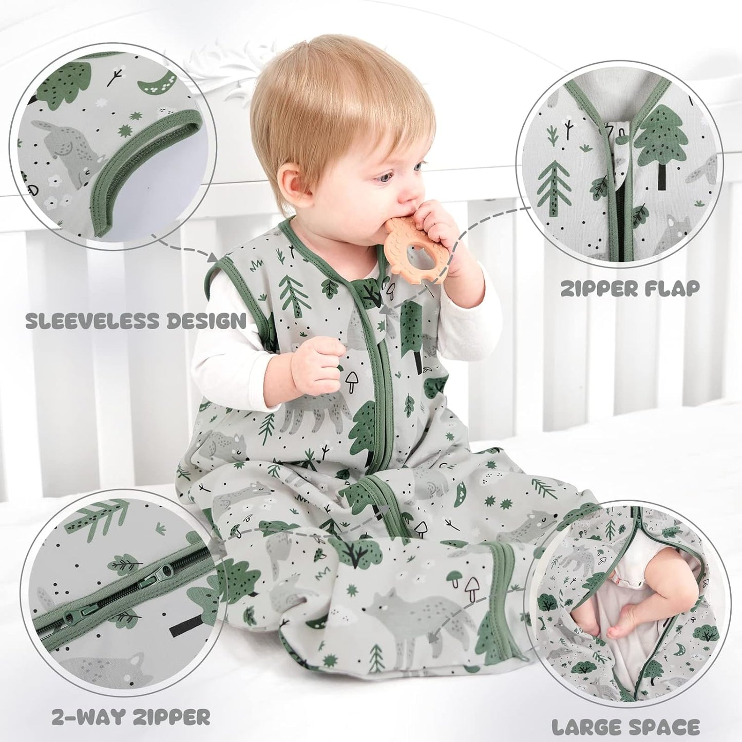 Yoofoss Baby Sleep Sack - 100% Organic Cotton Wearable Blanket for 6-12 Months | 3-Pack Soft Lightweight Design