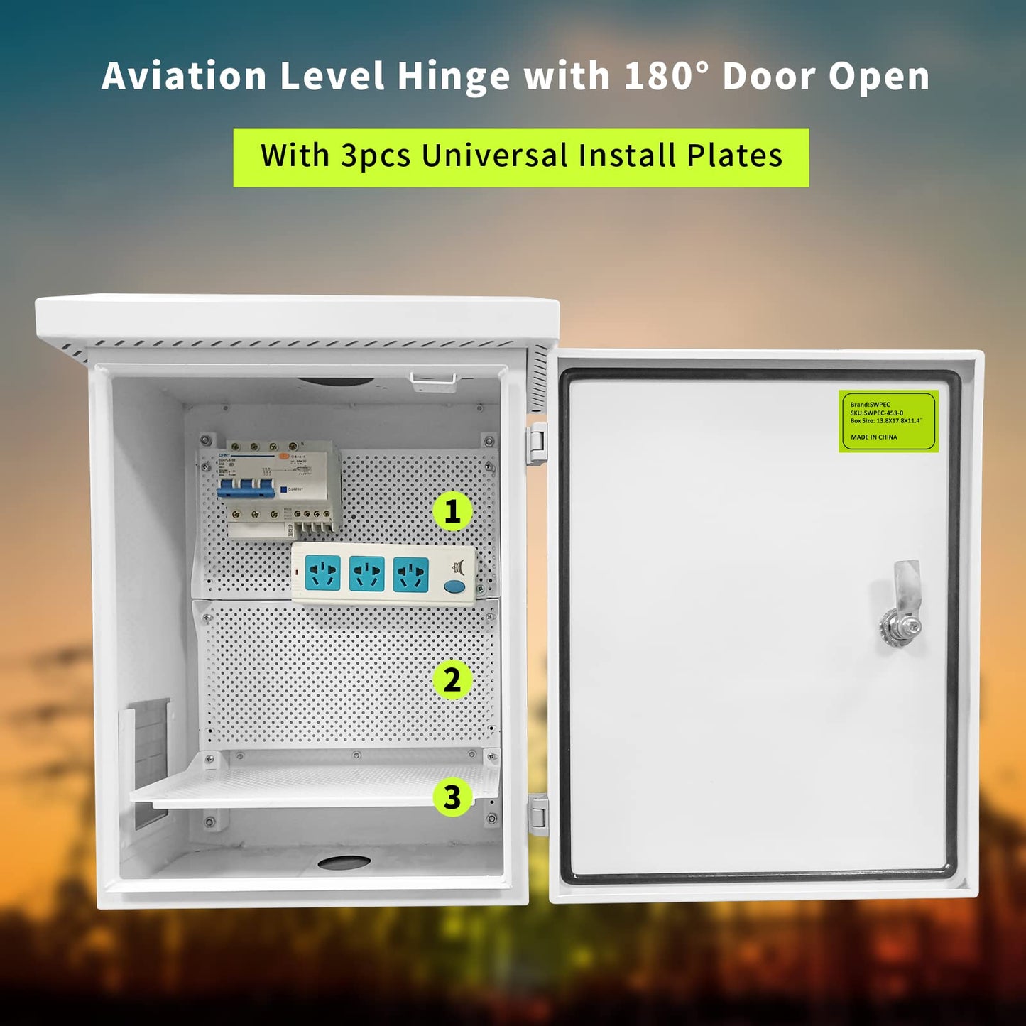 SWPEC Nema Enclosure with Rain Hood Weatherproof Junction Electric Breaker Box with Fan-Vent Design Electrical Cabinet with Mounting Track Hole in Back 16X20X12