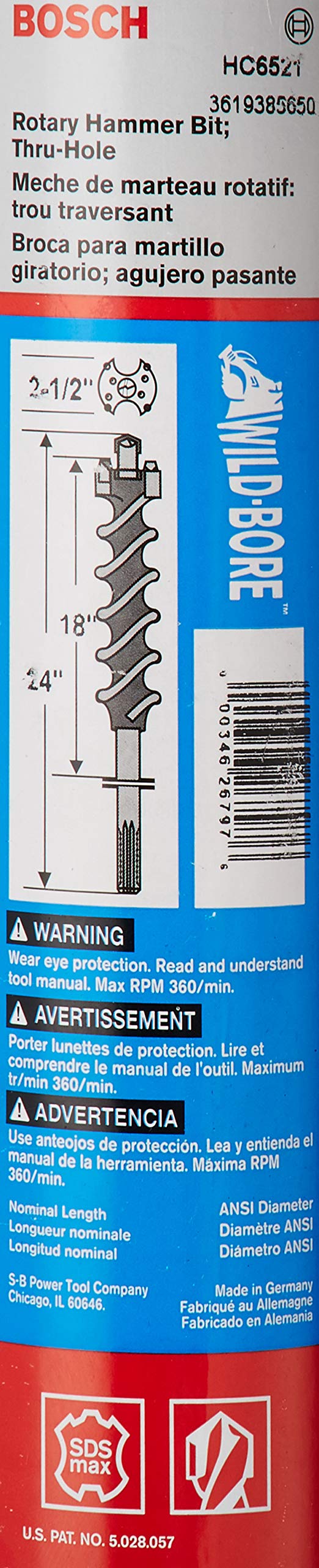 Bosch HC6521 2-1/2-Inch x 18-Inch x 24-Inch Wild Bore Thru-Hole Multi-Cutter Head SDS Max Rotary Hammer Bit, Silver
