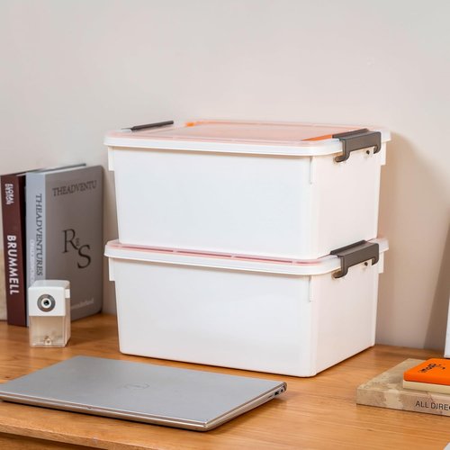 Citylife 17 QT Orange Plastic Storage Bin - Stackable Latching Box with Removable Tray for Organizing