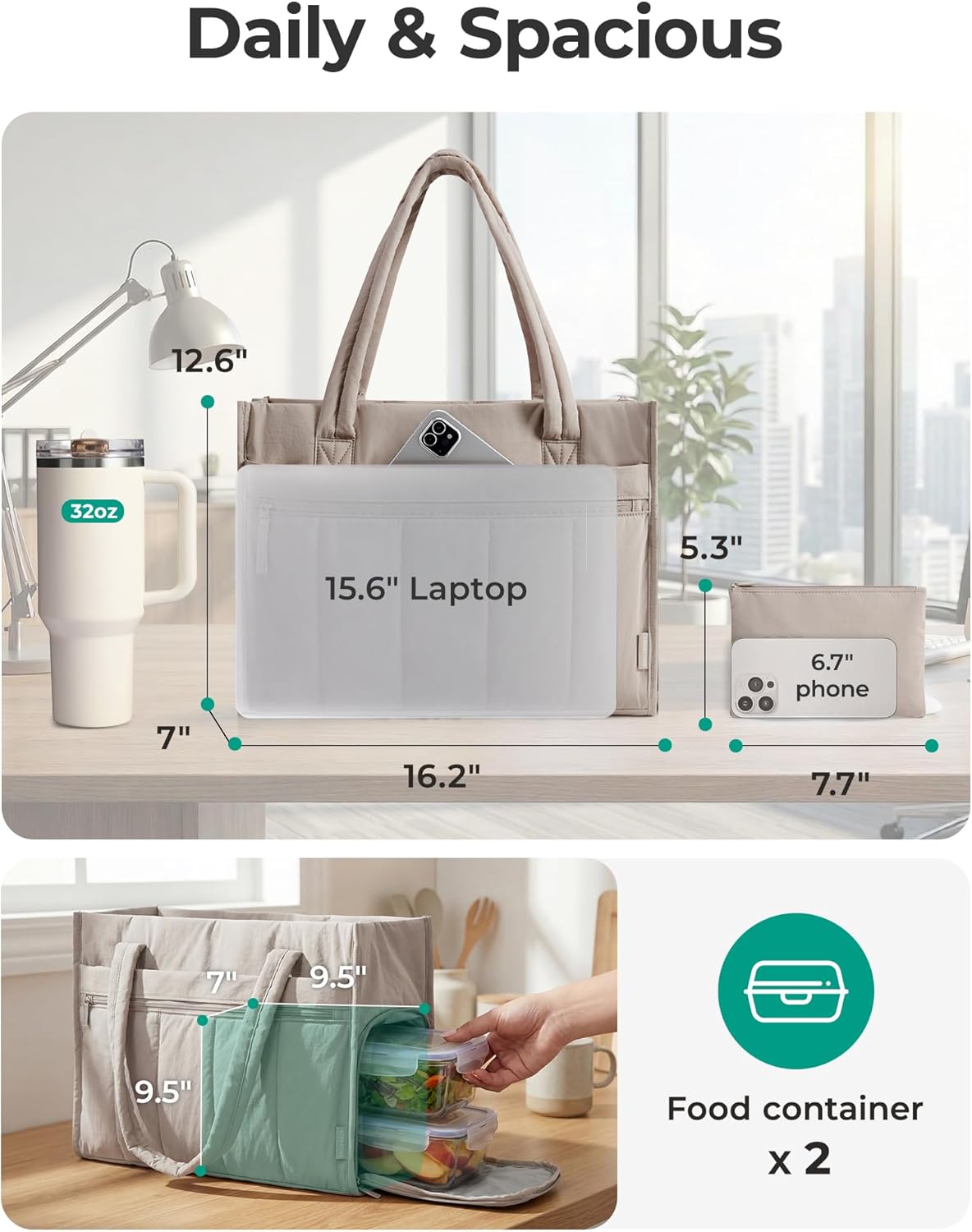 15.6 Inch BAGSMART Tote Bag for Women Puffer Laptop Work Bag Large Purse Shoulder Handbag Crush Bow Tote with Insulated