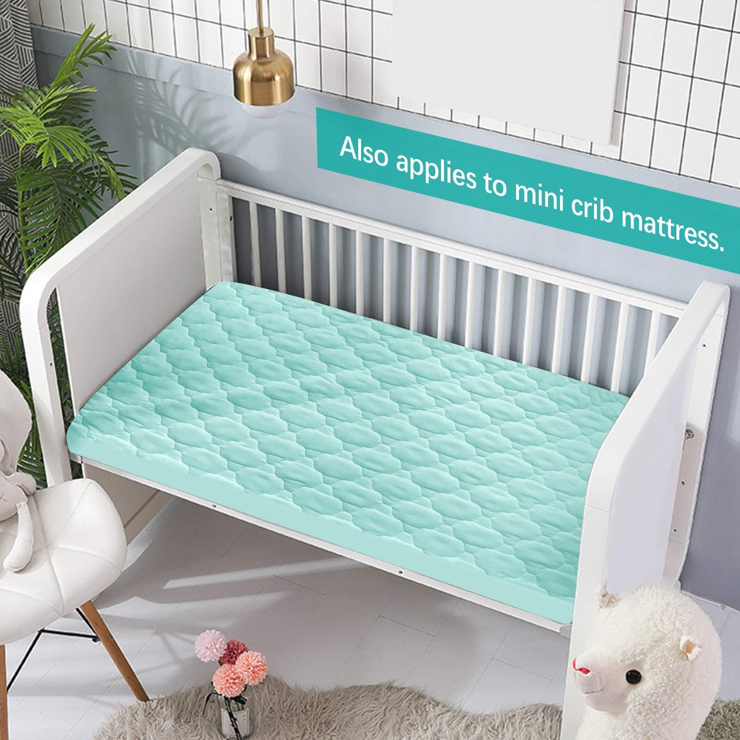 Skiennix Waterproof Pack 'n Play Sheet - Quilted Playard Protector 39" X 27" - Aqua Color