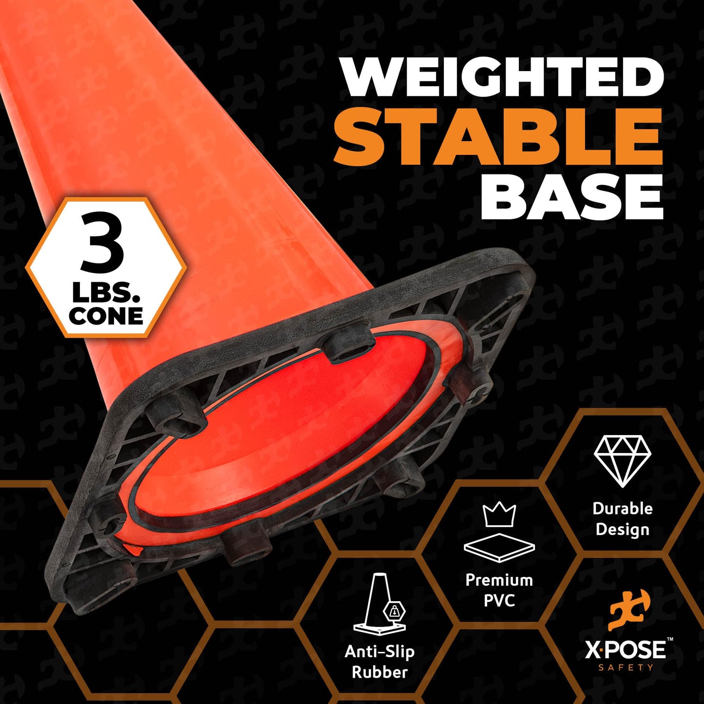 Xpose Safety 18 Inch Orange Traffic Cones, 12-Pack - Multipurpose PVC Plastic Safety Cone for Parking, Soccer, Caution, Kids and Construction - DOT Approved
