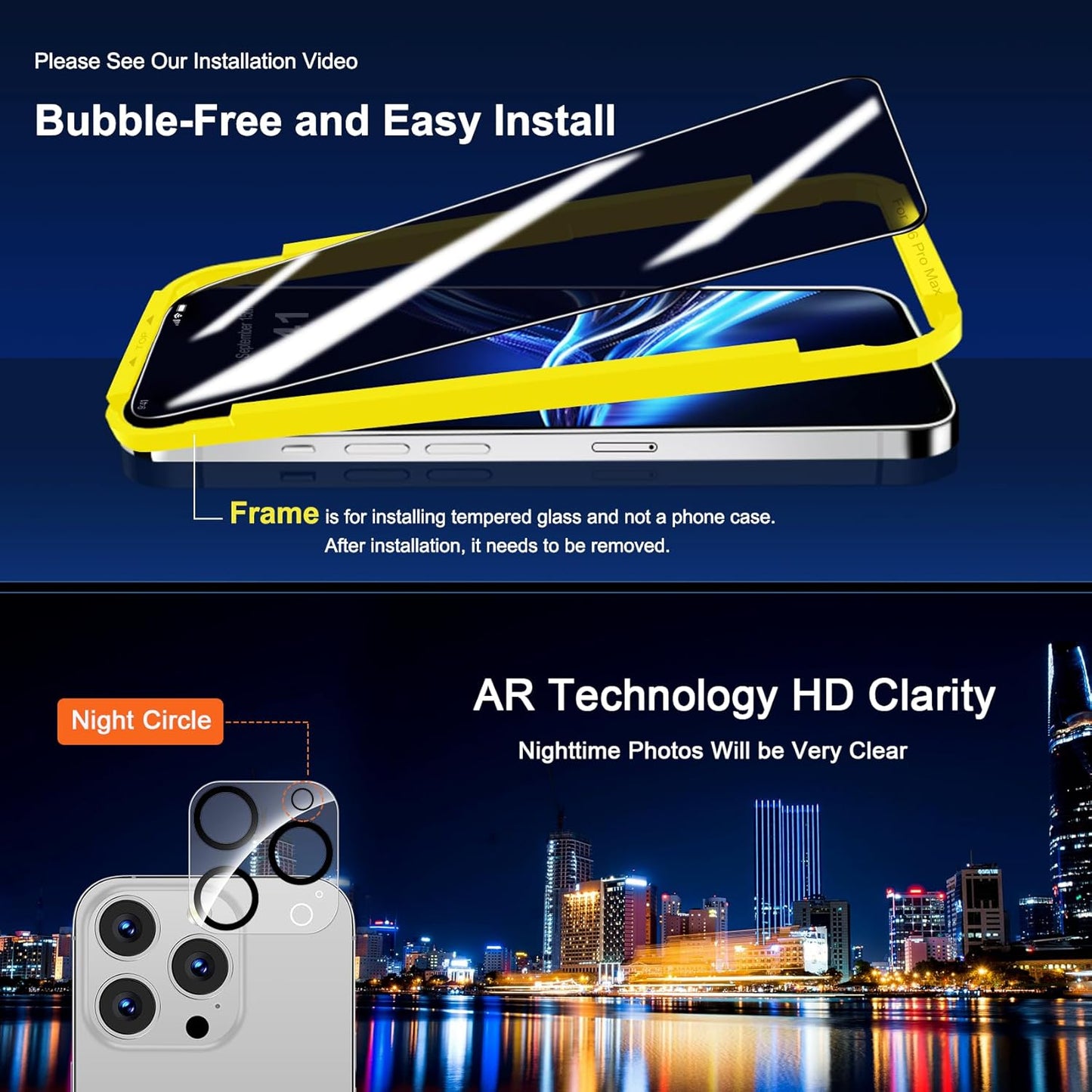 16 9H+ [3+3 Pack] QHOHQ for iPhone Pro Max Privacy Screen Protector + Camera Lens Protector, [Military Grade