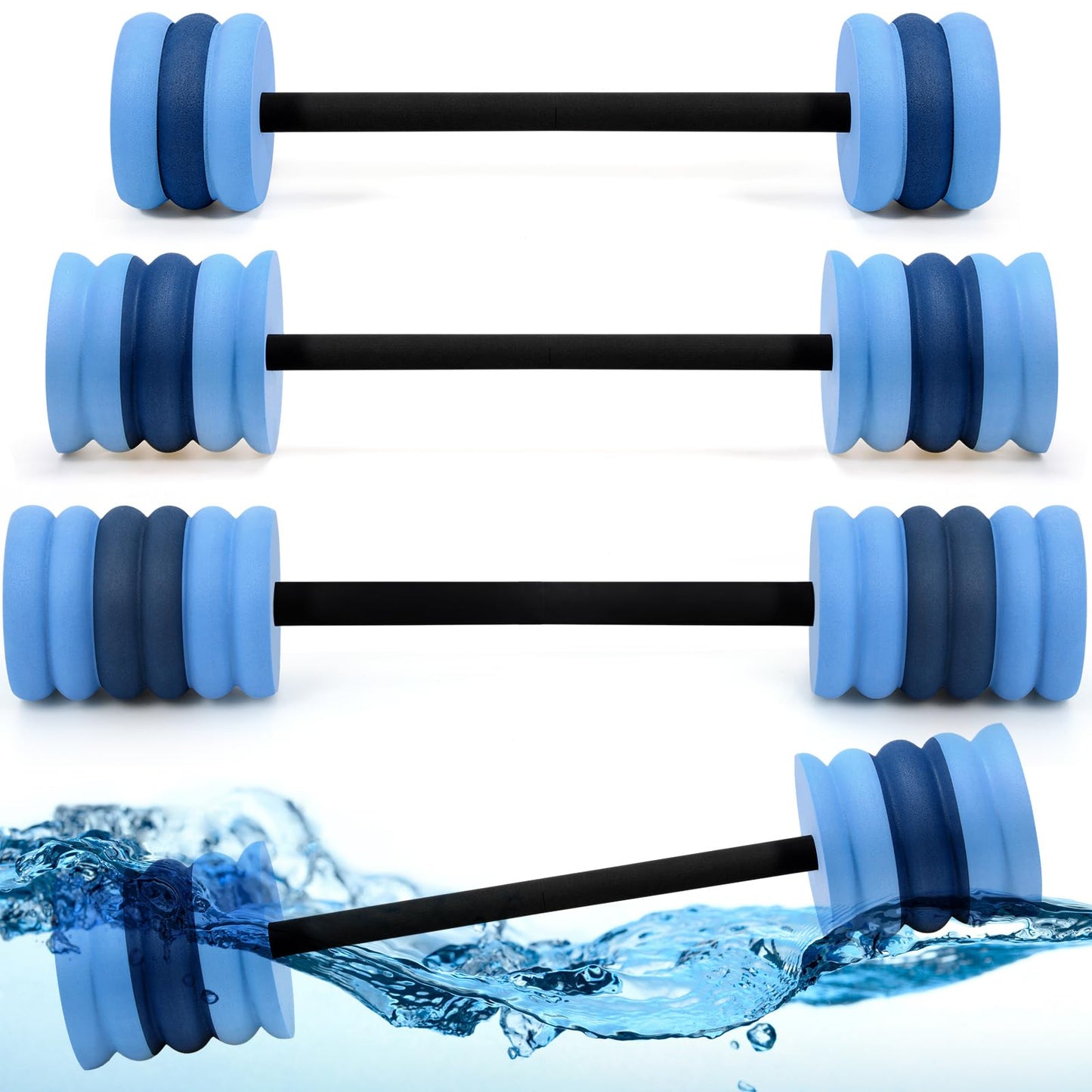 Soulchen Swim Barbells Set of 3, 25'' 29'' 33'' EVA Foam Water Aerobic Weights Resistance Exercise Barbell Pool Barbell Waters Dumbbell for Pool Exercise Strength Training Workouts Loss(Blue Gray)