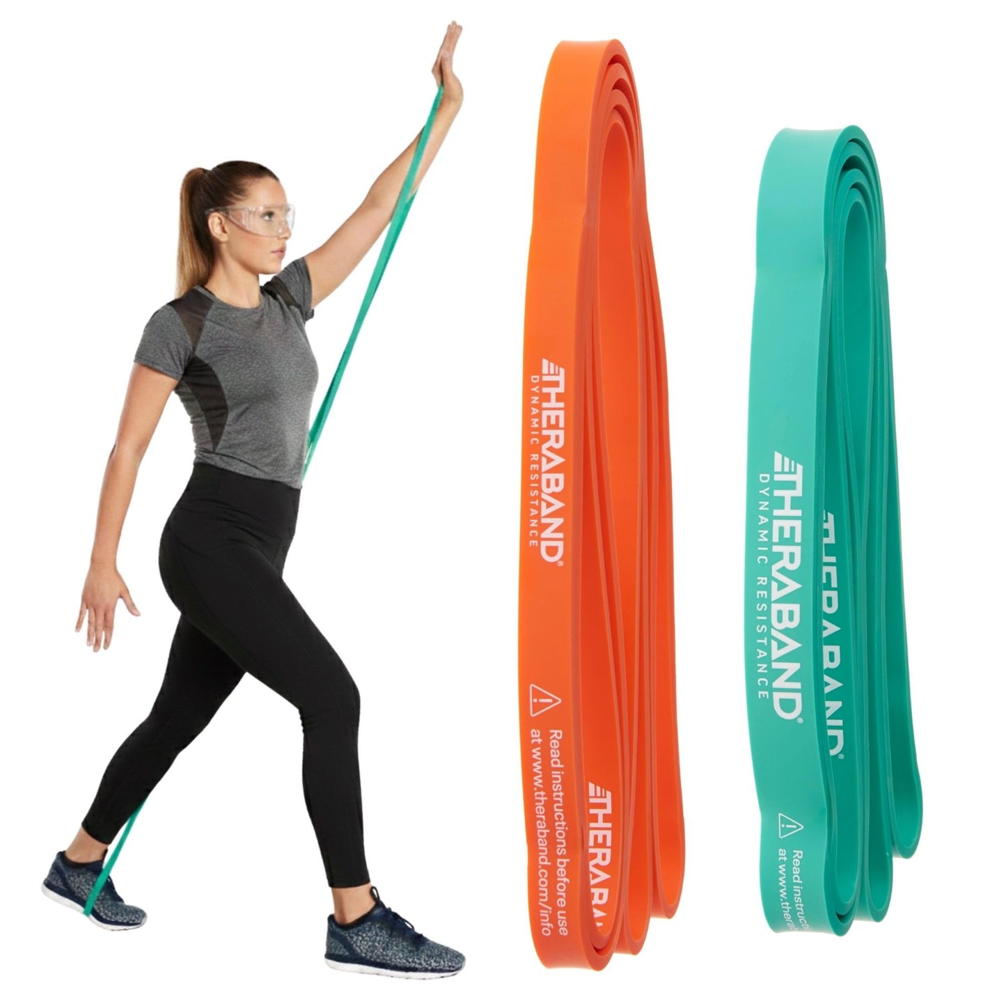 THERABAND High Resistance Band Set of 2, Light and Medium Elastic Super Bands for Full Body Workouts, Physical Therapy, Strength Training, Durable 41” Loop Exercise Bands, 15-25 lbs Resistance
