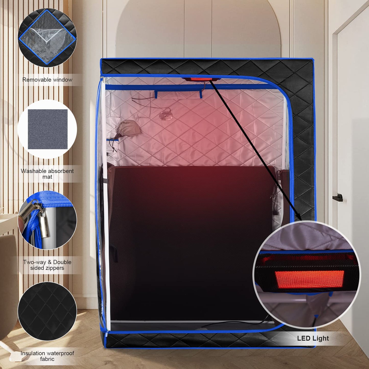 ZONEMEL 2 Person Portable Full Spectrum Infrared Sauna, Full Size Large Spa Tent with Remote Control,1600W, Foldable Chairs & LED Therapy Light, Home Spa for Relaxation (47.2"x35.4"x63")