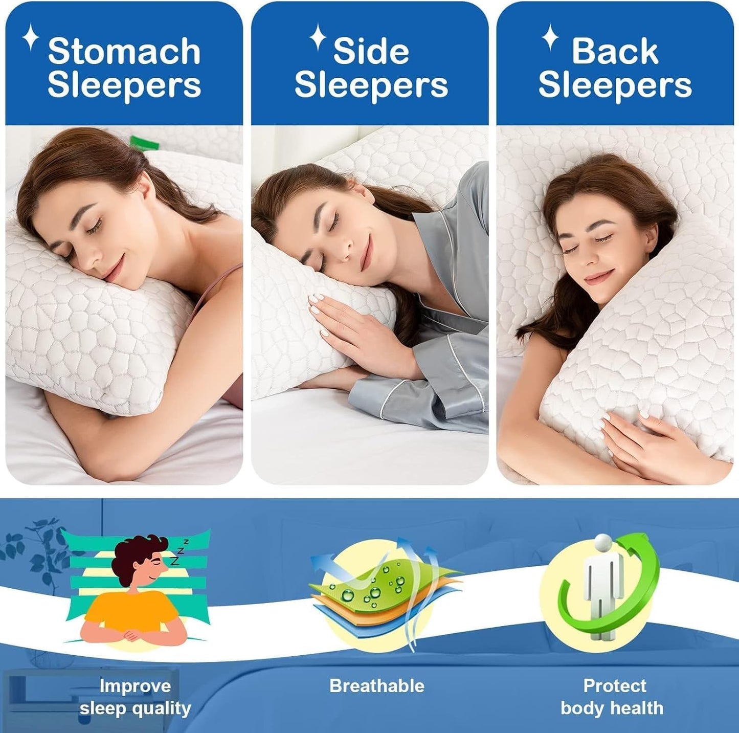 Skiennix Cooling Pillow Set - Adjustable Shredded Memory Foam | Queen Size, Soft & Supportive for All Sleepers