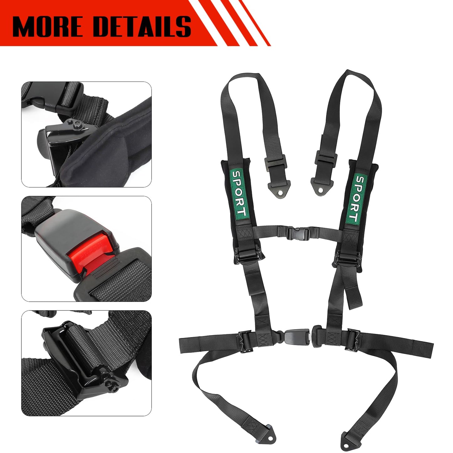 BESTZHEYU 2 PCS 4 Point Harness with 2 Inch Comfortable Heavy Duty Shoulder Padding with Quick Auto buckle for UTV ATV Sports Car, Racing Car, Car Black Racing Harness