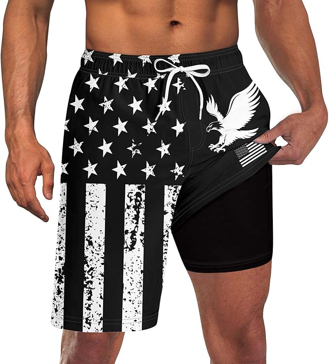 Goodstoworld Mens Swim Trunks with Compression Liner 9'' Inseam Quick Dry Swimsuit Shorts M-3XL