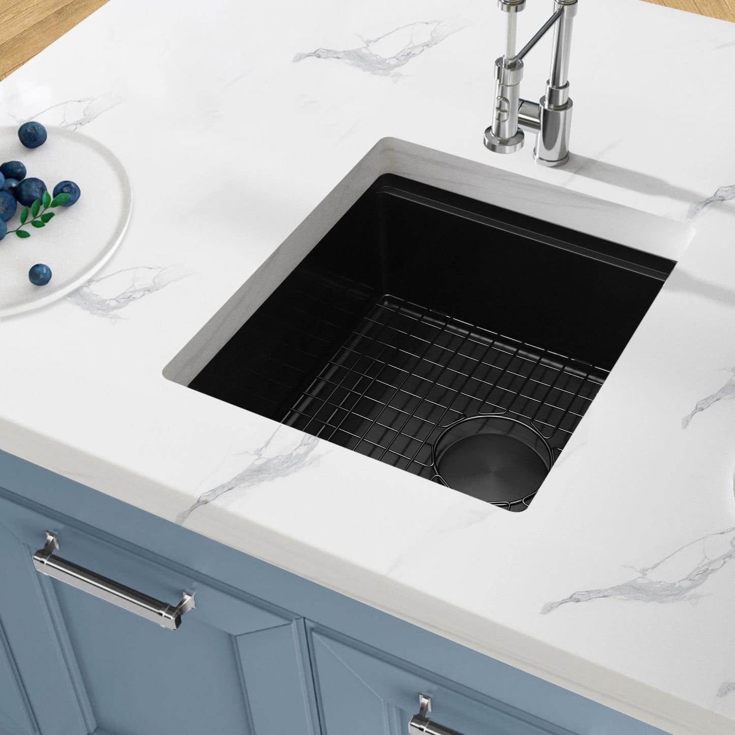 Lonsince Black Bar Sink Undermount,Small Bar & Prep Sinks,16 Gauge Stainless Steel Bar Sink with Workstation for Wet Bar Area,Special Offset Drain Design (16" X 18")