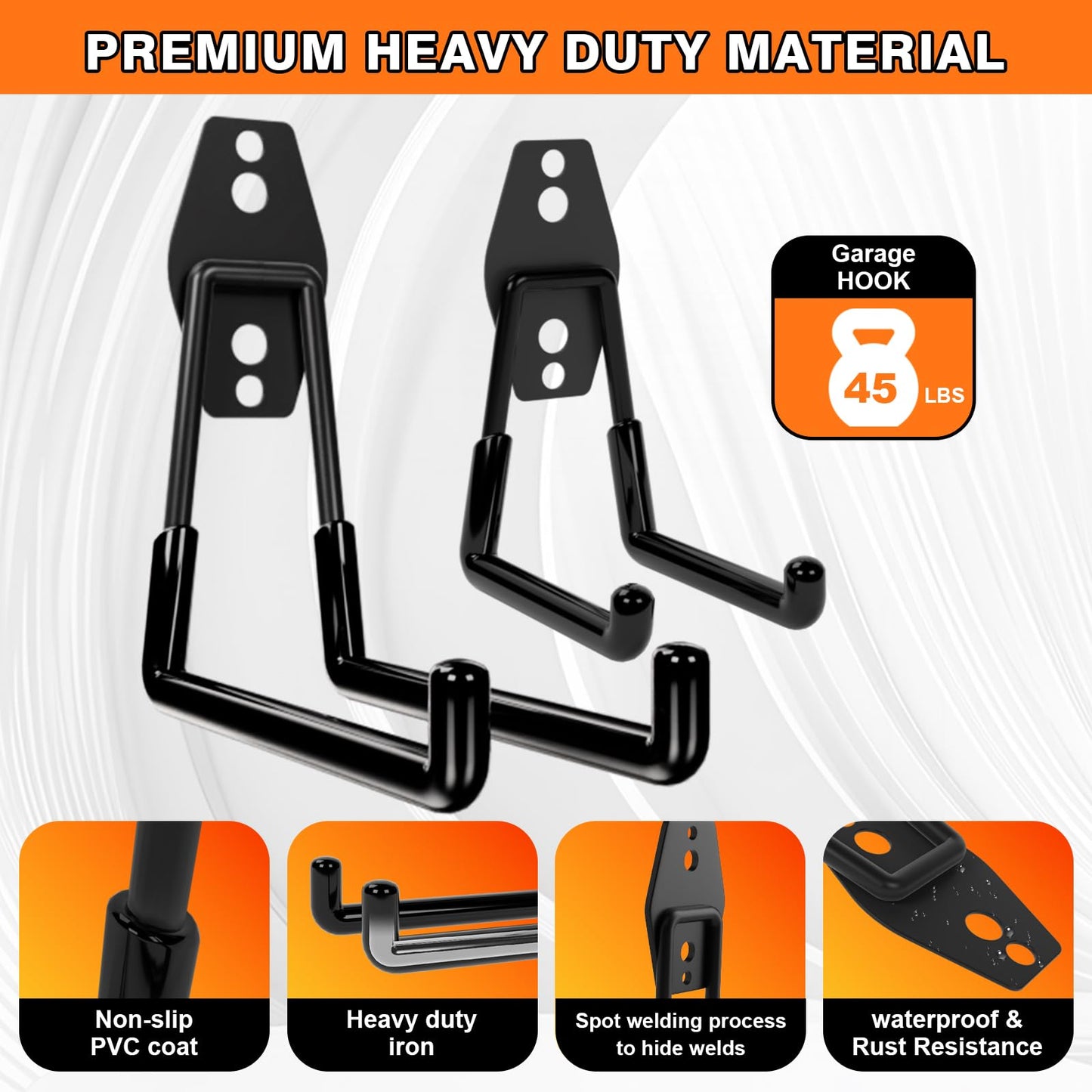 Jikro Heavy Duty Wall Garage Hooks, Steel Anti-Slip Utility Hooks Storage Organization Hangers for Ladders, Bikes, Hose, Garden Tools, Coats, Bags with Mounting Hardware Kit (Black, 10 Pack)